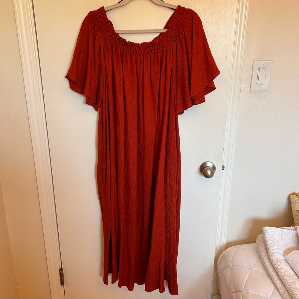 Rusty Orange Off-Shoulder Maxi Dress Mumu Caftan
